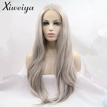 Xiweiya Peluca De Pelo Recto Natural Rubio Ceniza De