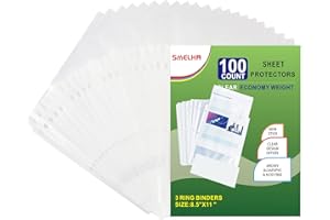 SMELHA Sheet Protectors 100 Page,Page Protector 8.5" x 11" ，Upgraded Clear Plastic Page Protectors,for 3 Ring Binder, Top Loading Paper Protector with Reinforced Holes,Holds Multiple Sheets，Letter Size