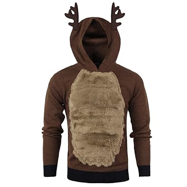 Geili Hoodie Herren Herbst Winter Warm Fleece Gefüttert Kapuzenpullover Weihnachten Rentiere Kapuze Sweatshirt Christmas Pelz