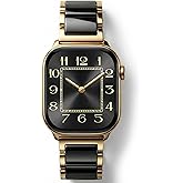 V.R.HOPE Gold Stainless-Steel Metal Resin Apple Watch Band 38mm 40mm 41mm 42mm Fashion Bracelet Strap for Women Compatible with iWatch Series 11/10/9/8/7/6/5/4/3/2/1/SE (Black+Gold)