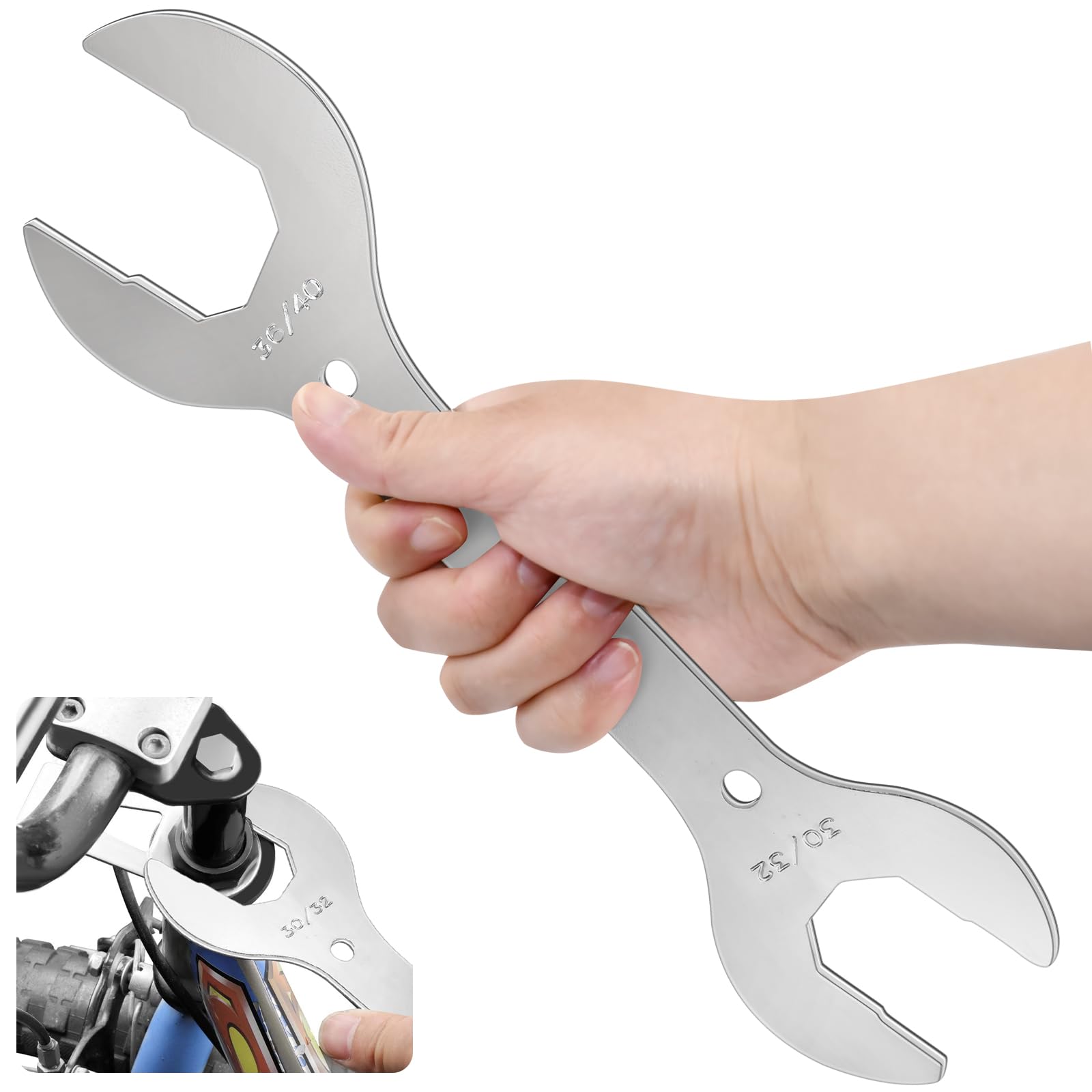 PERFETSELL Bicycle Headset Spanner Bicycle Cone Spanner Hub Wrench Carbon Steel Axle Hub Cone Wrench 4 Size 30/32/36/40mm Open End Pedal Spanner Repair Tool for MTB Mountain Bike Cycling, Double Open