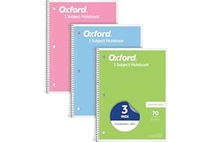 Oxford Spiral Notebooks, 3 Pack, 1 Subject, College Ruled Notebooks for School, 8 x 10.5 Inches, 70 Sheets, Assorted Pastel Colors, Back to School Supplies (1002540)