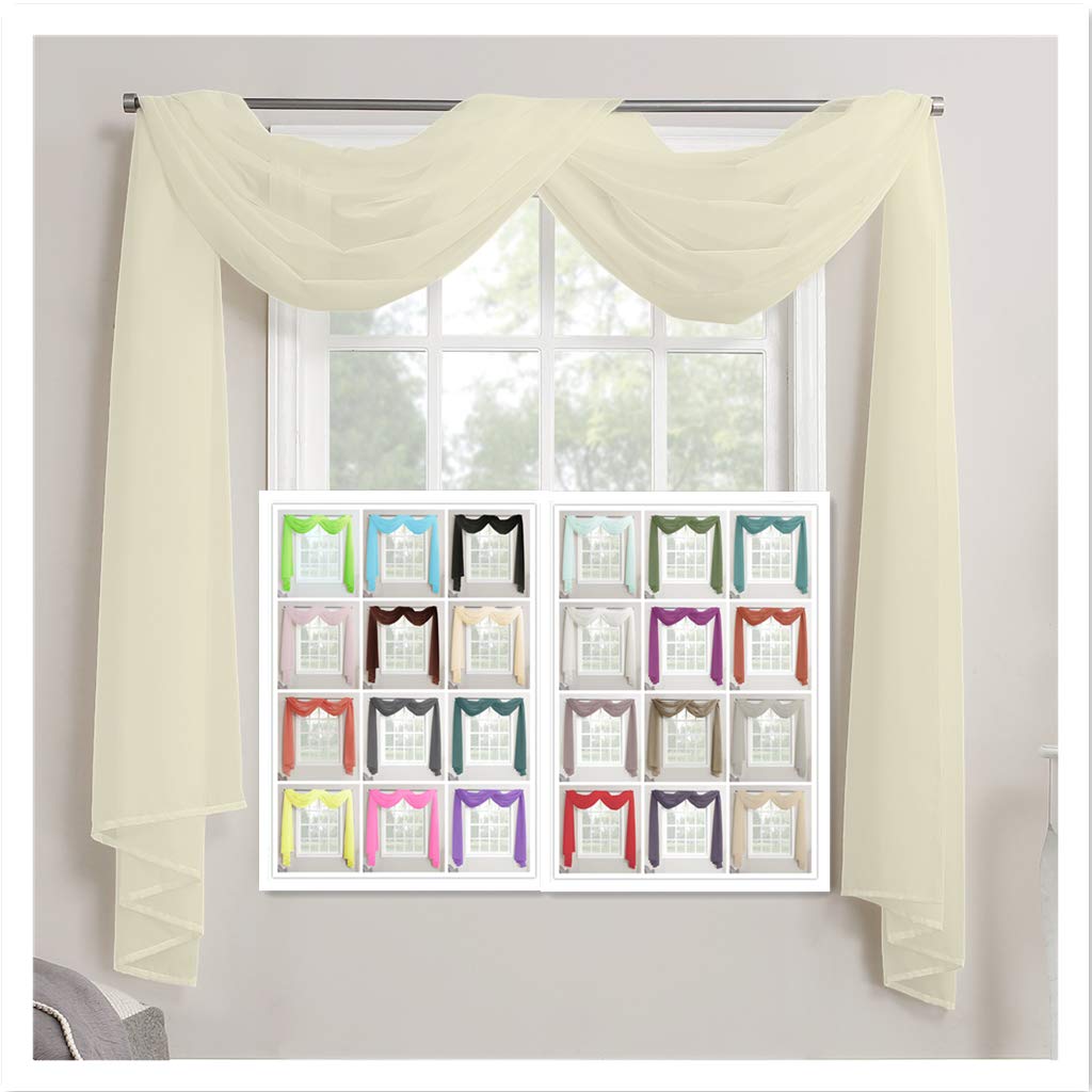 Megachest TAILORED VOILE WINDOW SCARF PELMET (ivory, 56"X118"X1 Panel)