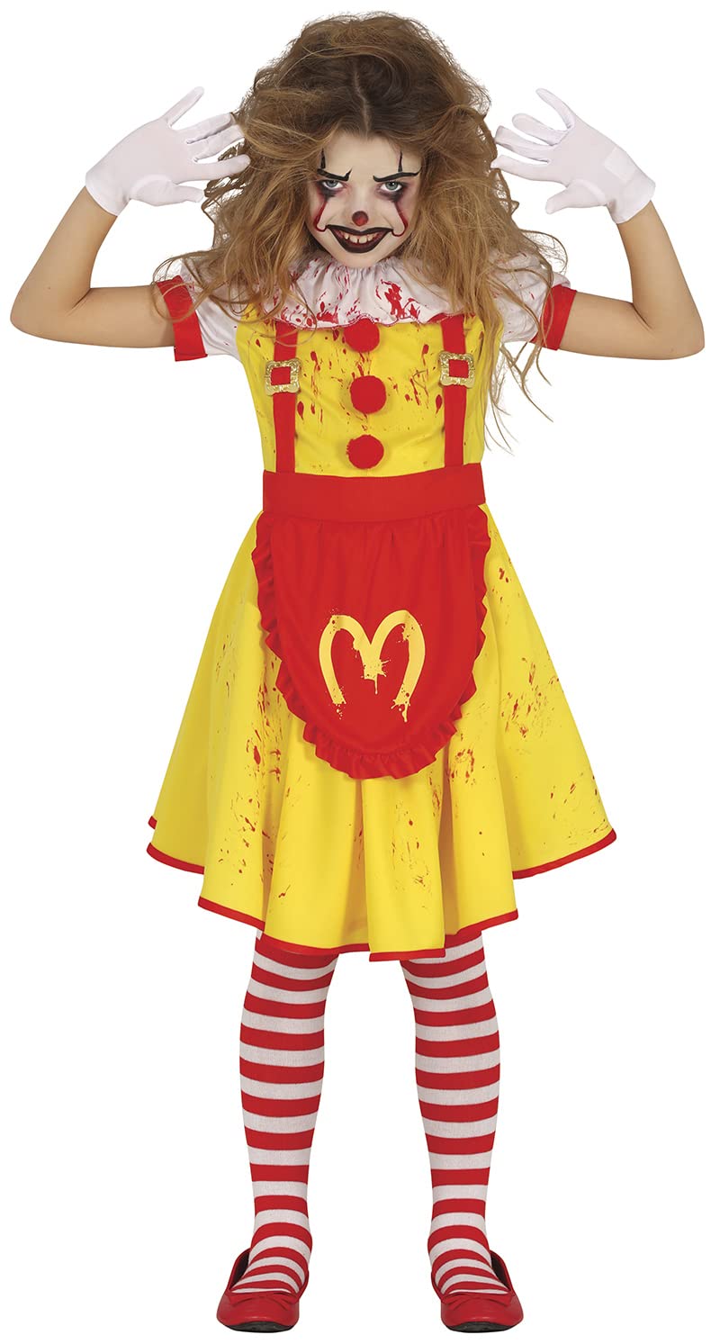 FIESTAS GUIRCA Miss McKiller Fancy Dress for Girls - Yellow Crazy Clown Dress - Halloween Girls Costumes 10-12 years