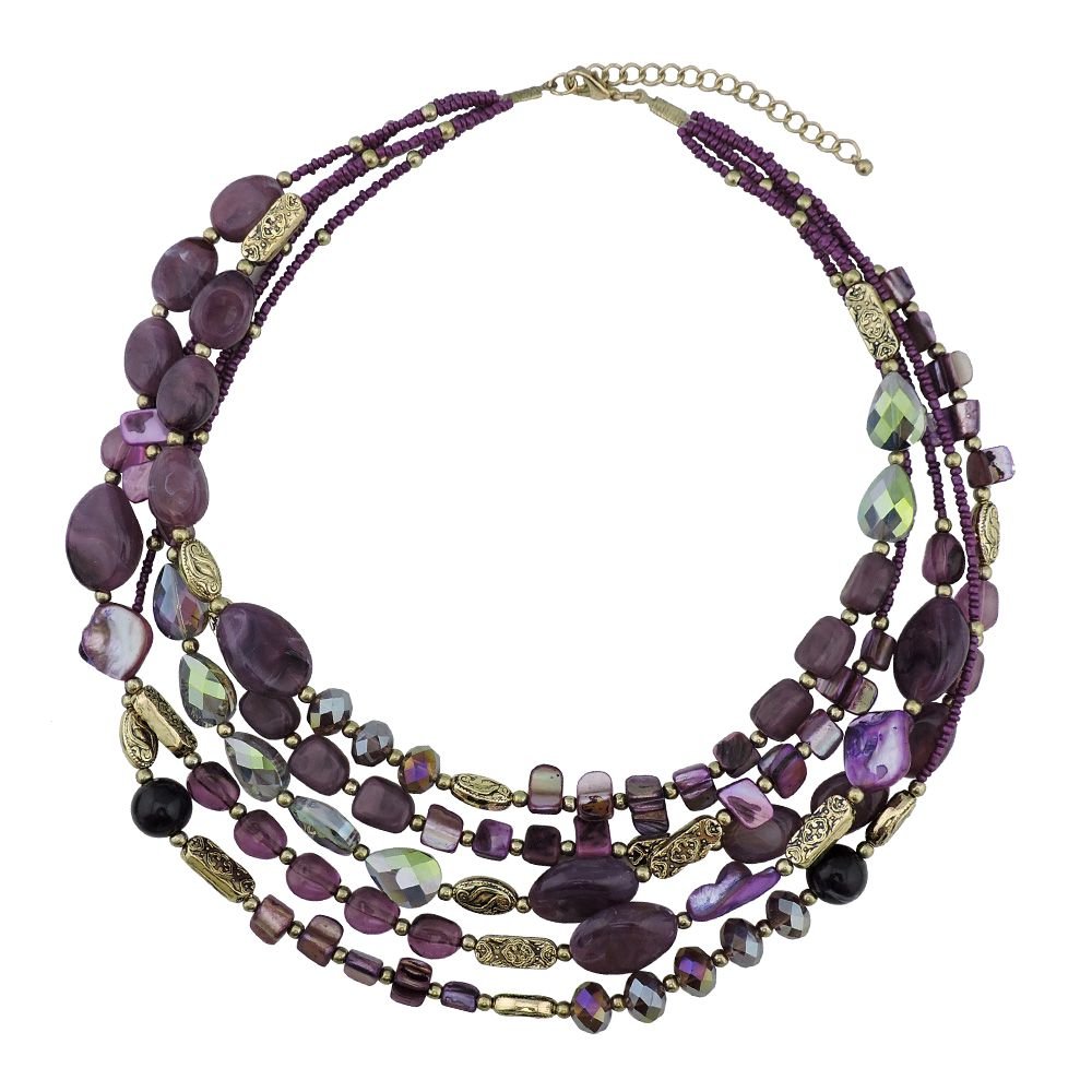 Bocar Multi Layer 5 Strand Statement Collar Beaded Necklace for Women Gift (NK-10376-purple)