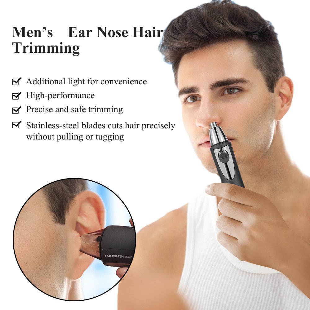 TOUCHBeauty Nose Ear Hair Trimmer for Men Personal Grommer Hair Clipper with Unique Stand, Stainless Steel Rotation Blade, Battery-operated Black TB-0616