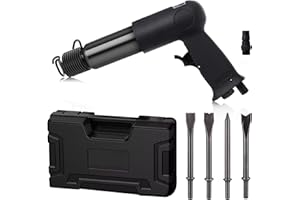 AFLYBLTOL Long Barrel Air Hammer Kit, Includes 4 Types of Chisels, Quick-Change Retainer, and Lightweight Carrying Case, 2200 BPM, 3-5/8 Inch Stroke, Suitable for Machine Maintenance, Removing Screws