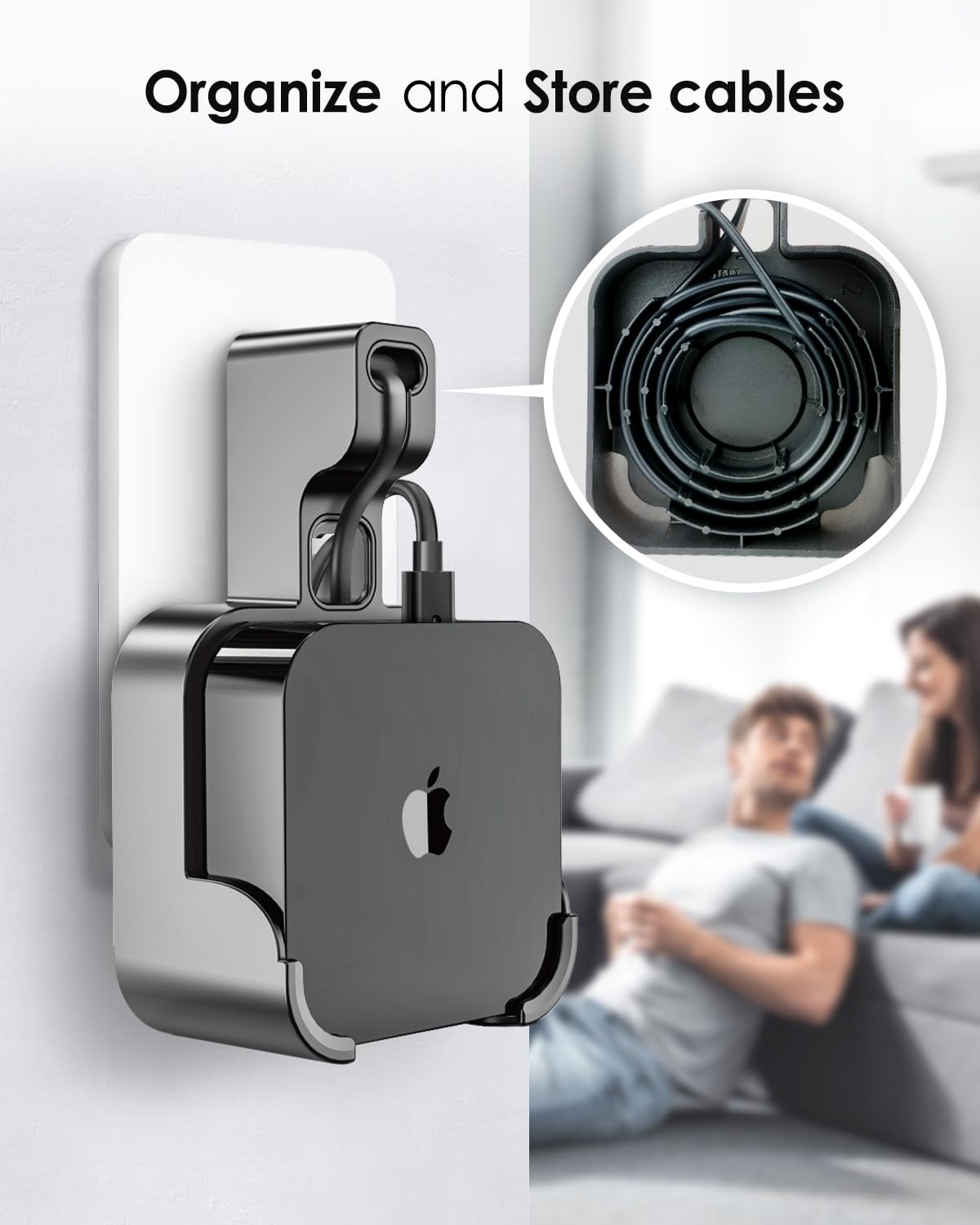 volport Wall Mount Holder Bracket for Apple TV 4k 3rd Generation - Outlet Hanger Stand for Apple-TV 4k+ Gen 3 Built-in Cable Management, Hide & Store Messy Wires, Black