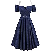 ROSE GAL Women Plus Size Vintage Cocktail Dresses Elegant Off The Shoulder Short Sleeves Keyhole Flower Jacquard Swing Dress