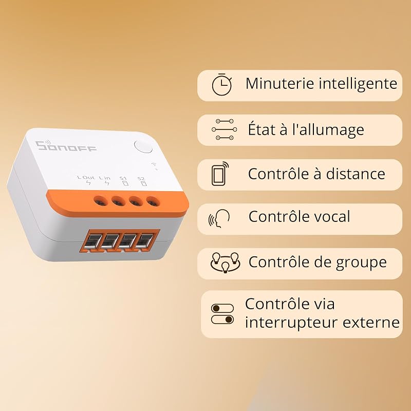 ZBMINIL2 Interrupteur Zigbee, Sans Neutre, Module Relais Mini pour Lumière, Contrôle 2 Voies, Compatible Alexa & Google Home, Hub Zigbee requis