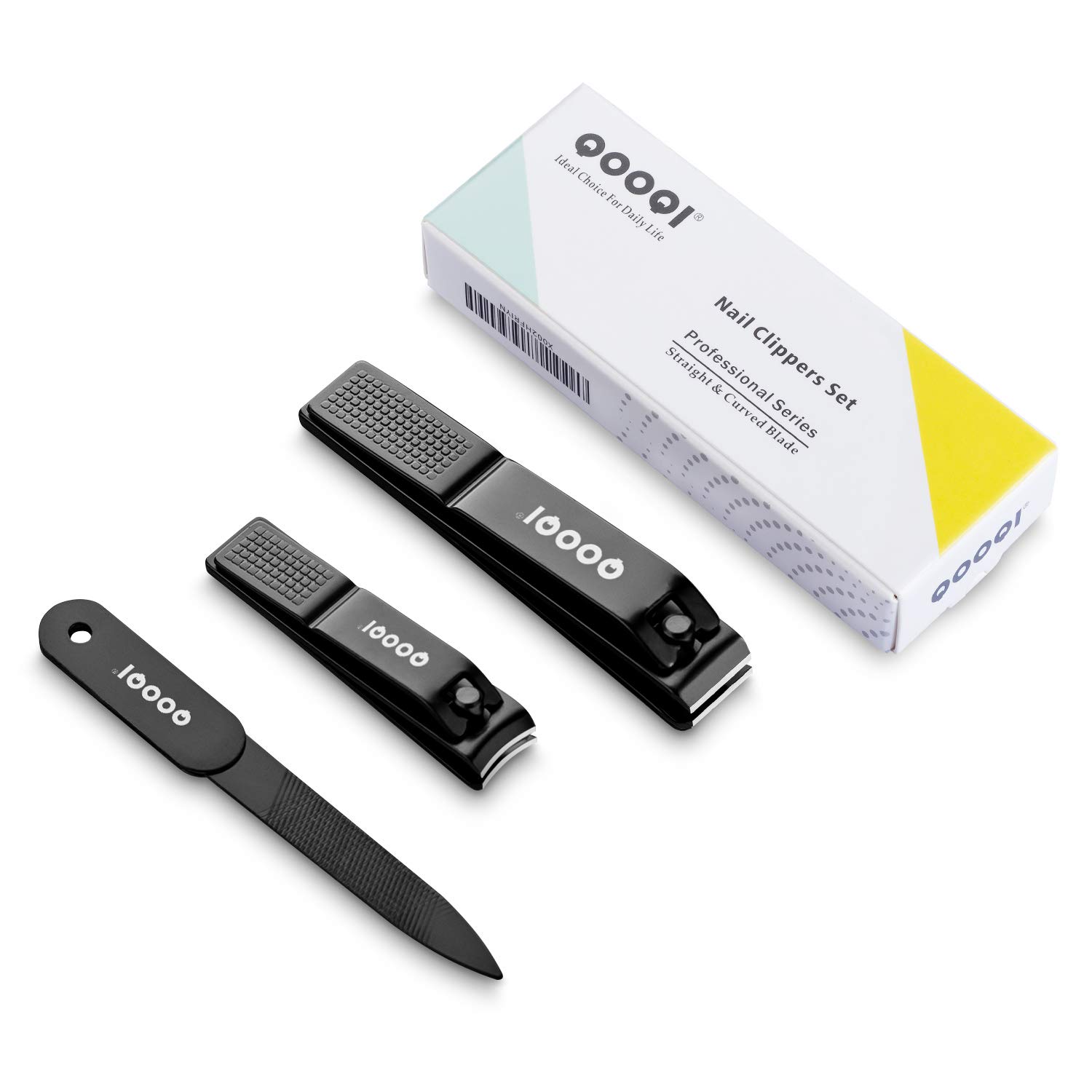 Nail Clippers Set, Sharp Black Stainless Steel Fingernail & Toenail Cutter with Nail File by QOOQI : Beauty