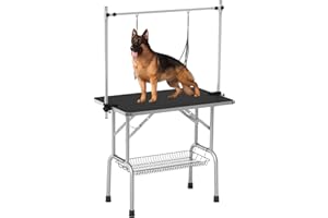 Unovivy Dog/Pet Grooming Table Foldable Height Adjustable - 46-inch Portable Dog Grooming Table with Arm Noose & Mesh Tray, Maximum Capacity Up to 300lbs (Black)