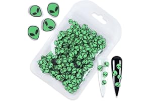 JUNFAMILEE 3D Green Alien Slices Halloween Nails Accessories Soft Polymer Clay Flakes Charms Nail Art Supplies Slime Accessories for DIY Crafts DIY Nail Jewelry, Nail Art Accessories