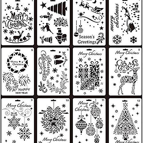12枚 クリスマス ステンシル 図面 テンプレート セット 手帳飾り用 塗り絵 描画 超美品再入荷品質至上