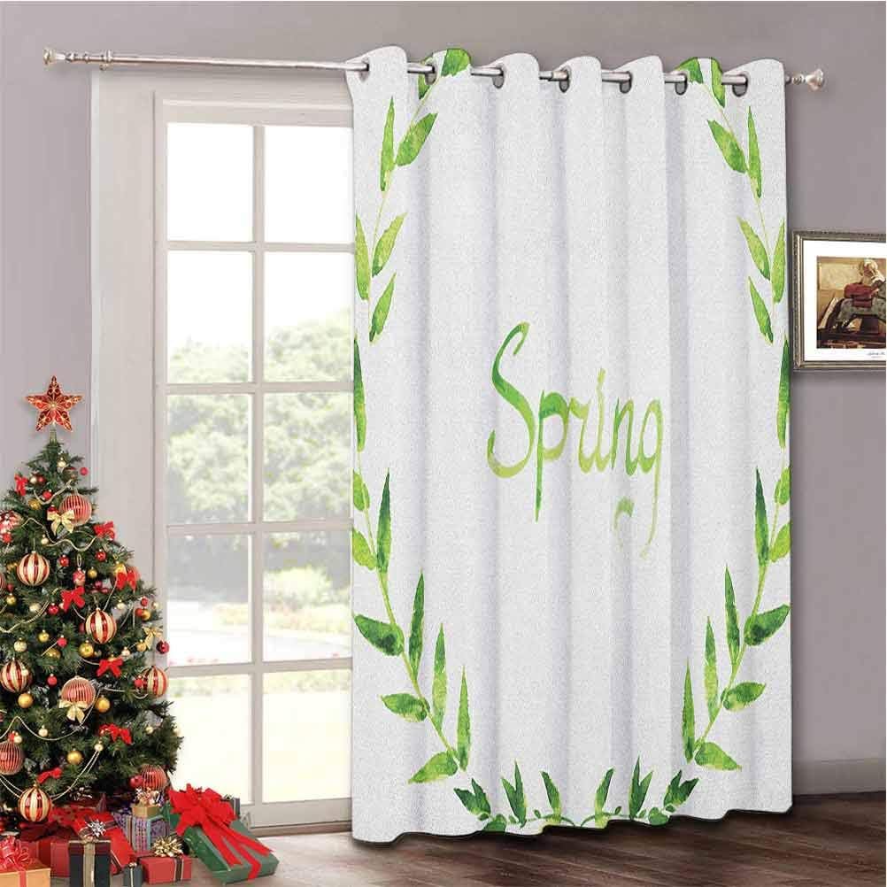 Aishare Store Watercolor Blackout Window Curtains/Drapes, Wreath of Leaves Natural Imagery Ecological Design Spring is Comin, Blackout Drapery for Bedroom W100 x L84 Inch
