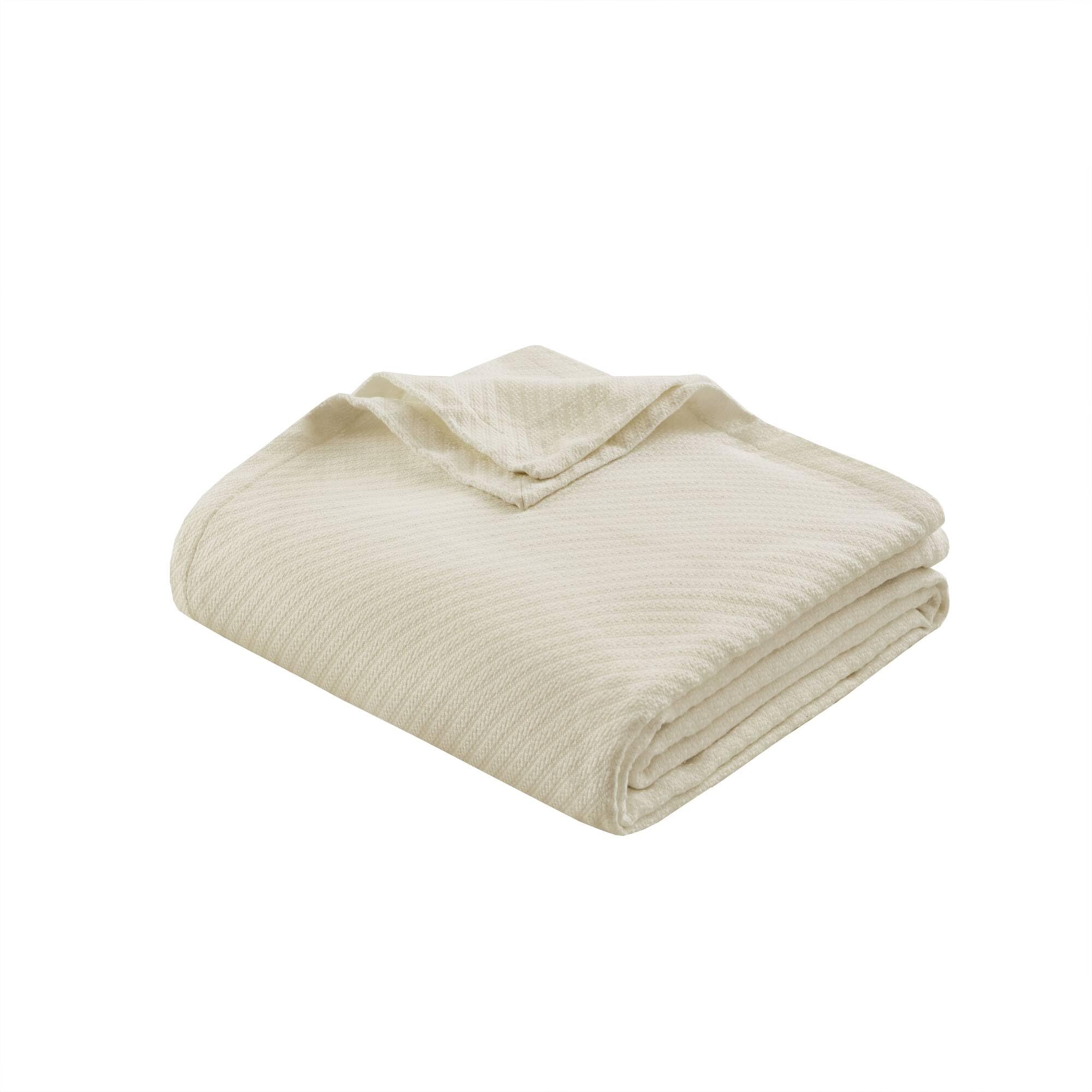 Madison Park Liquid Cotton Luxury Blanket Premium Soft Cozy 100% Ring Spun Cotton For Bed, Couch or Sofa, Twin, Ivory