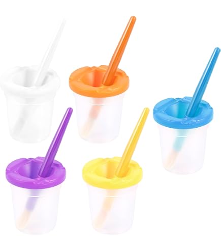 Gobelets De Peinture Avec Couvercle - Lot De 4 Couleurs Avec Pinceaux - Anti-Déversement, Étanche - Pour Enfants - 6