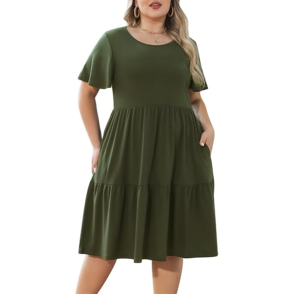 Nemidor Womens Plus Size Summer Midi Dress Casual V Neck Ruffle Sleeve  Button Swing Dresses with Pocket 16-26(189,16,Black) at Amazon Women's  Clothing store