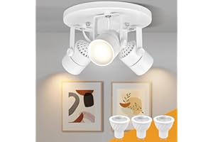 Arcfox Replaceable 3 Light Ceiling Spotlight MR16 GU10 Base Ceiling Mount Adjustable Spotlight Fixture for Office Artwork Exhibition Accent lighting White (LED 5W Bulb Included)