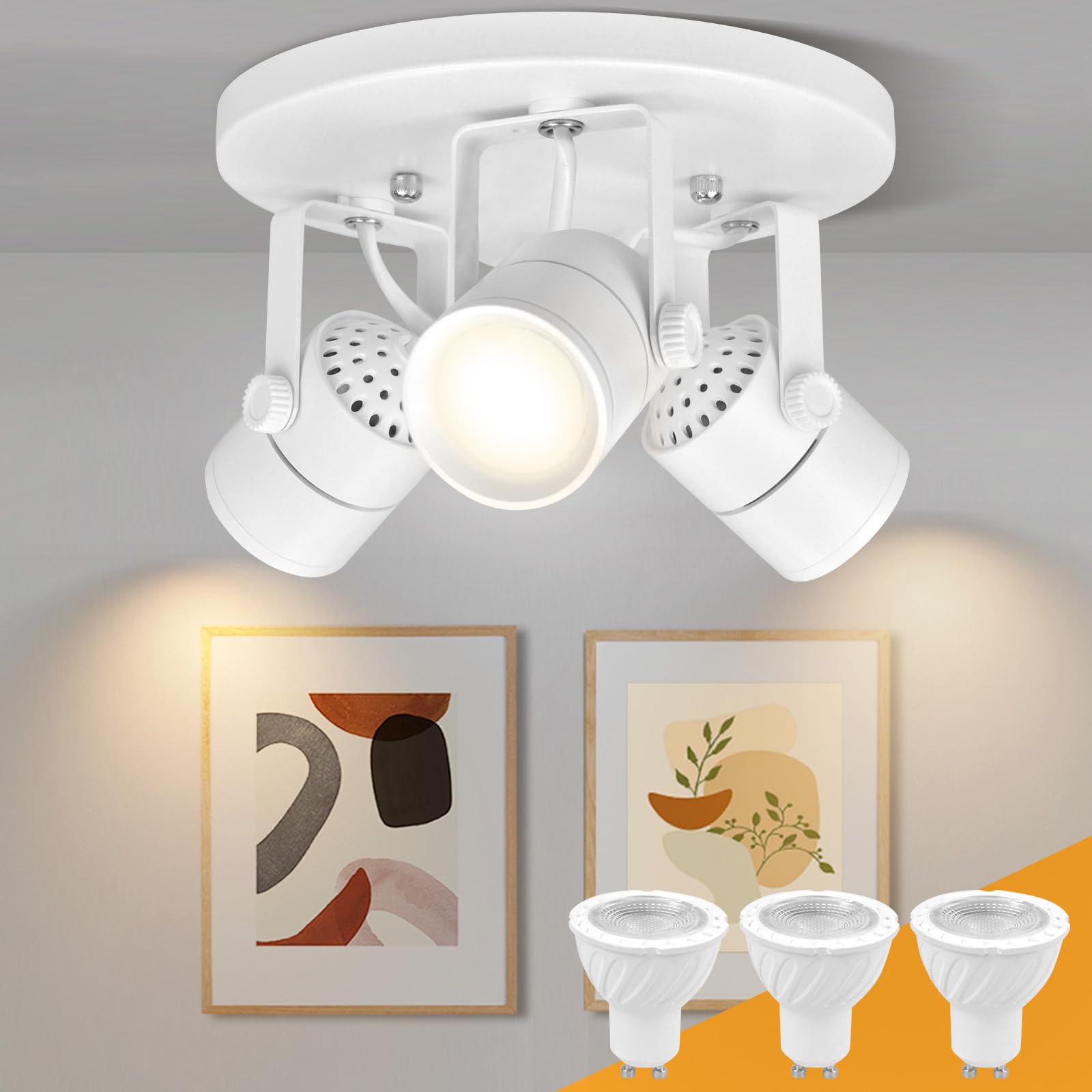 Photo 1 of Arcfox Replaceable 3 Light Ceiling Spotlight MR16 GU10 Base Ceiling Mount Adjustable Spotlight Fixture for Office Artwork Exhibition Accent Lighting White (LED 5W Bulb Included)