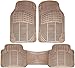 OxGord 3pc Full Set Ridged Rubber Floor Mats, Universal Fit Mat for SUVs Vans- Front Rear, Driver Passenger Seat, Rear Runner, and Trunk Liner Beige