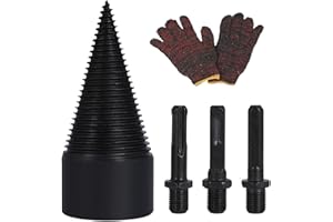 ARIMILK Firewood Drill bit Wood Splitter，5pcs Log Splitter Easy to Split Drill bit，Wood Splitter Drill bit，Heavy-Duty Cone Drill bit/1.65in+Glove,Suitable for Most Wood Splitter