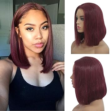 Amazon Com Long Bob Lace Front Wigs Straight Burgundy Human Hair