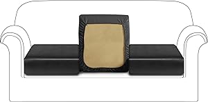 HDCAXKJ Waterproof Leather Couch Cushion Covers Individual Stretch Sofa Seat Cover for Chair Loveseat Sectional Sofa Slipcover Living Room Anti Slip Pet Dog Furniture Protector (Black, Small 3 Pack)