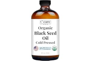 C CARE Black Seed Oil Organic Cold Pressed Unrefined Glass Bottle | USDA Certified Organic Black Cumin Seed Oil | High Thymoquinone Omega 3 6 9 | For Immune Support, Joints, Digestion, Hair & Skin | 8 Fl oz