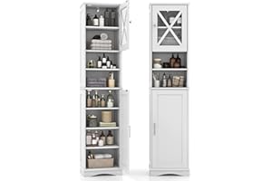 Giantex 67" Tall Storage Cabinet, Bathroom Floor Cabinet with Acrylic Door, Adjustable Shelves, 2 Open Compartments, Bathroom