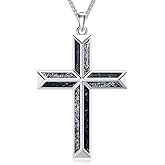 MEIDERBO Cross Necklace for Men 925 Sterling Silver Black Cross Turquoise Pendant Christian Jewelry Religious Gifts for Men