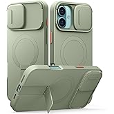 SURITCH for iPhone 16 Plus Case with Magnetic Camera Slide Cover and Adjustable Kickstand, Compatible with MagSafe, Shockproof Bumper Case Slim Protective Cover for iPhone 16 Plus 6.7 Inch, Green