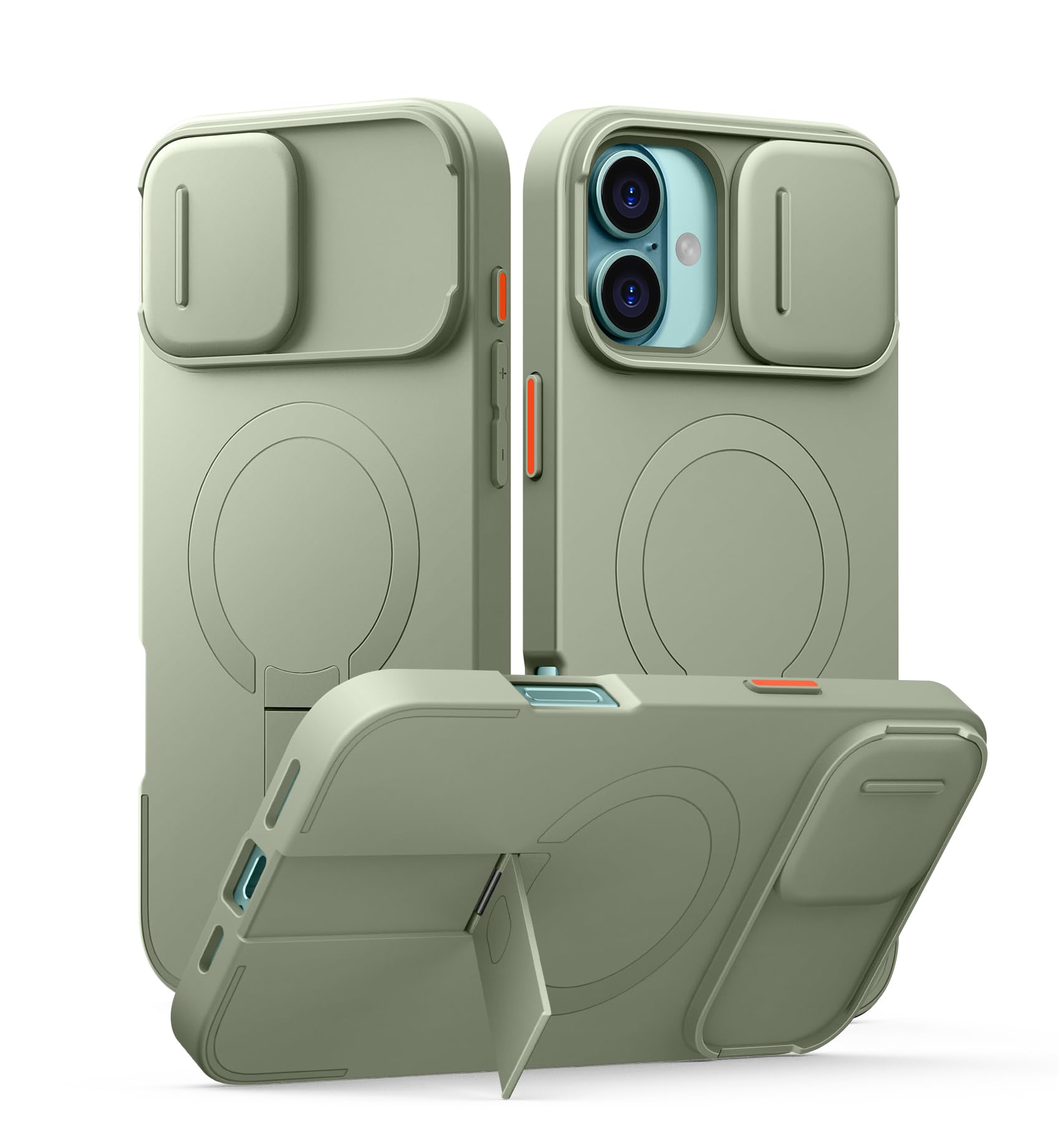 Photo 1 of SURITCH for iPhone 16 Plus Case with Magnetic Camera Slide Cover and Adjustable Kickstand, Compatible with MagSafe, Shockproof Bumper Case Slim Protective Cover for iPhone 16 Plus 6.7 Inch, Green