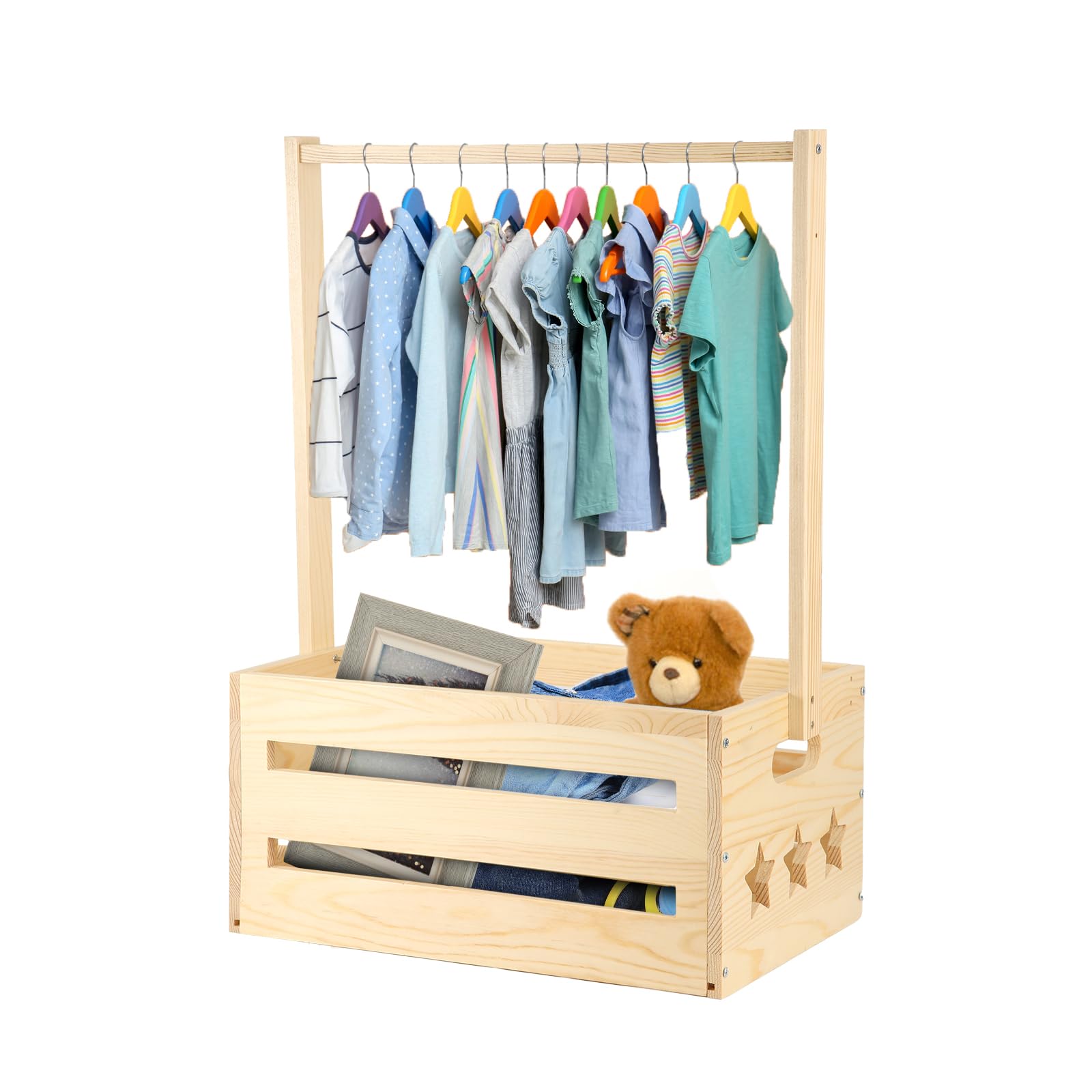 Wooden Baby Shower Basket, Wooden Baby Storage Crate Hamper with Handle Attractive Closet Baby Clothes Rack for New Born Baby Shower, Pregnancy Gifts for New Parents
