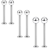 Kridzisw 16G 316L Stainless Steel Labret Cheek Tongue Rings Barbell Body Piercing Jewelry 4mm 5mm Bar Size 14mm-19mm Bar Length Available 6Pcs