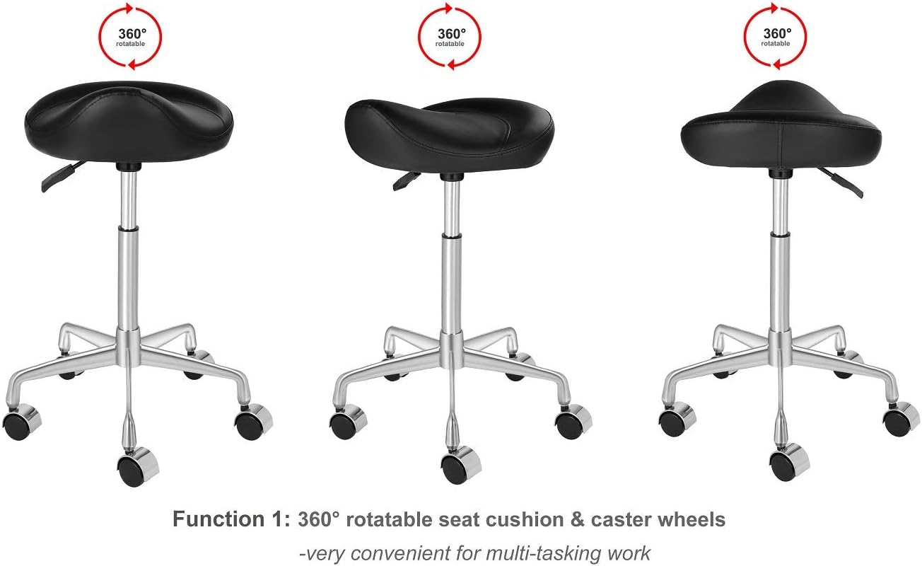 Kaleurrier Ergonomic Rolling Swivel Saddle Stool with Wheels,Hydaraulic Pneumatic Lifting Height Adjustable Lightweight Chair for Clinic Spa Beauty Hair Salon Massage Lab Kitchen Home Office (Black): Furniture & Decor
