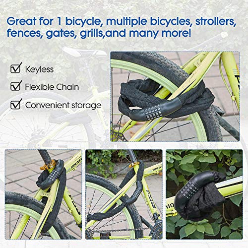 BIGLUFU Bike Lock/Chain Lock, 5Digit Resettable Combination 100cm/3.3