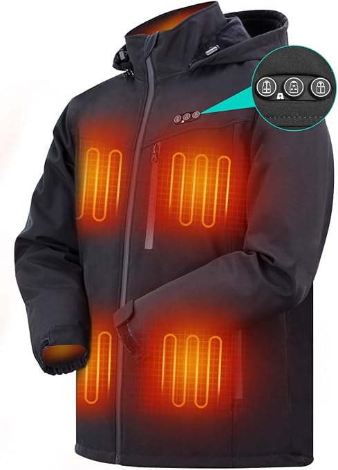 ARRIS Heated Jacket for Men, Electric Heating Warm Coat 7.4V Battery/8 Heating Areas/Phone 