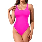 Tempt Me Women High Cut One Piece Swimsuit Low Back Scoop Neck Retro 80s Bathing Suit