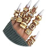16 Pcs Chunky Gold Rings Set for Women, Classic Thick Adjustable Rings, Stackable Midi Finger Womens Stack Ring Pack for Jewelry Gifts