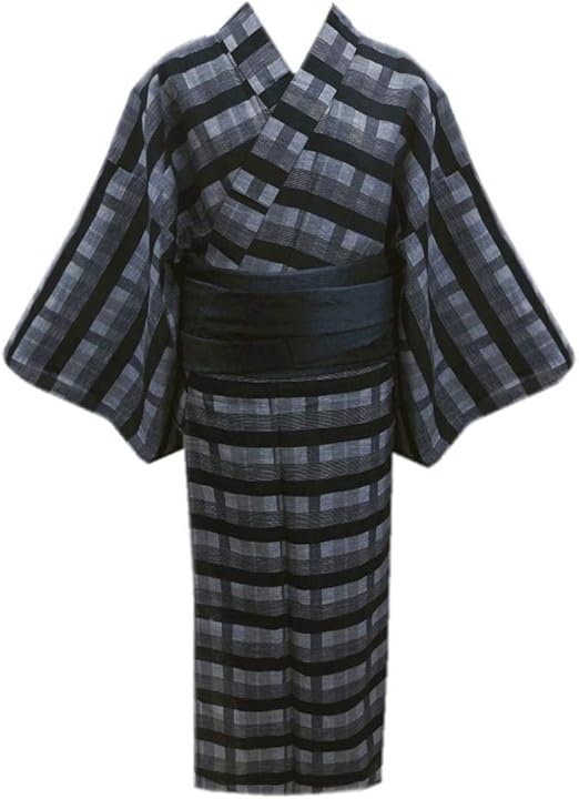 Amazon 浴衣 綿麻 メンズ 男物 男性 ぼかし兵児帯 セット グレー地黒ライン格子 ｍ ｌ ｌｌ 浴衣 通販