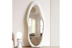 Otlsh Full Length Mirror, 63" x 24" Wall Mirror, Floor Mirror with Flannel Frame, Standing Mirror, Irregular Mirror Hanging or Leaning The Wall, Cloud Shaped, White