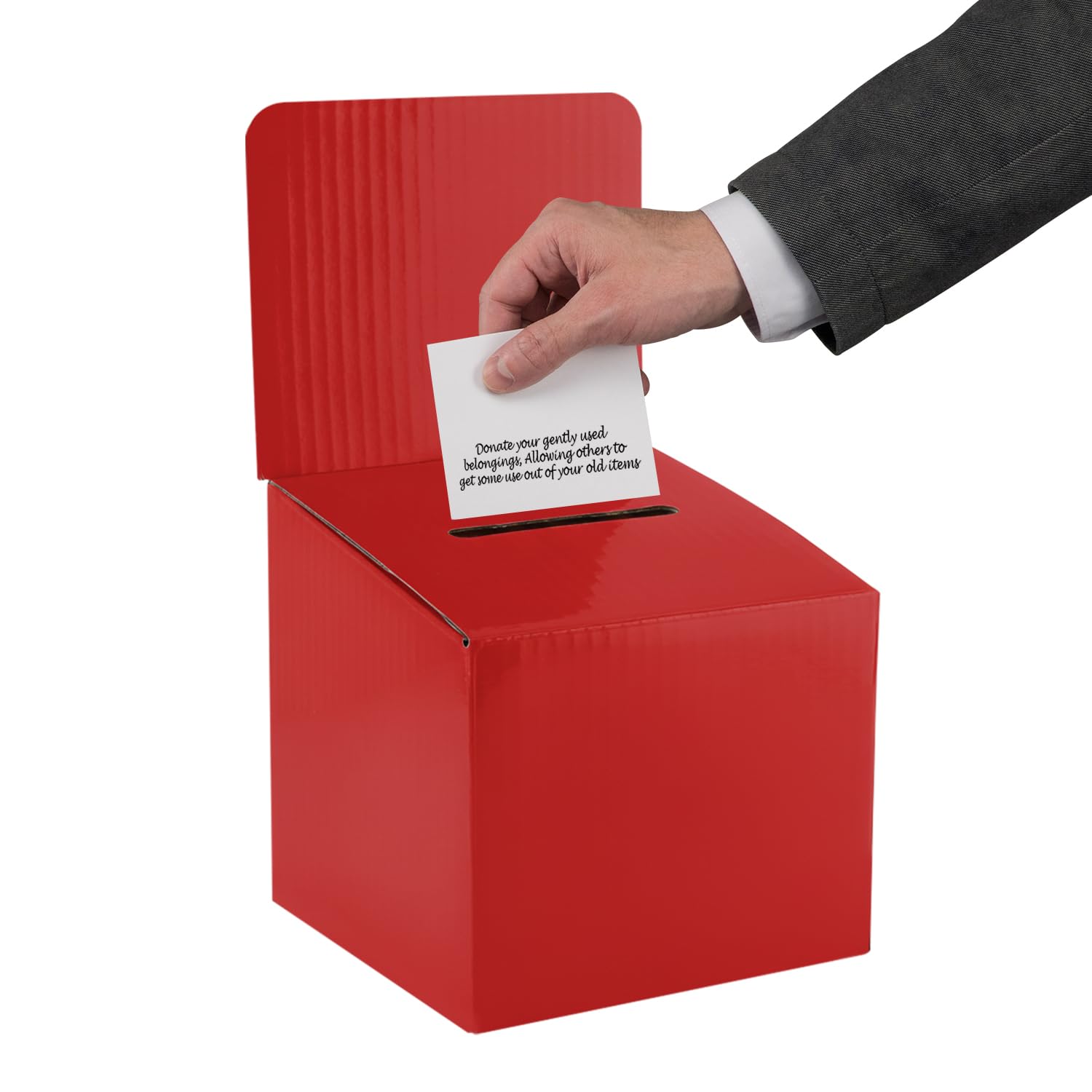 My Charity Boxes - Pack of 5 - Medium Cardboard Ballot Suggestion Raffle Ticket Box With Removable Header for Tabletop Use (red)