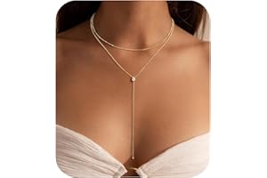 Ursteel Dainty Lariat Necklace for Women, 14K Gold Plated Y-Shaped Long Necklace Layered Drop Necklaces Pearl Cross Clover CZ Charm Necklaces for Women Christmas Jewelry Gifts Stocking Stuffers