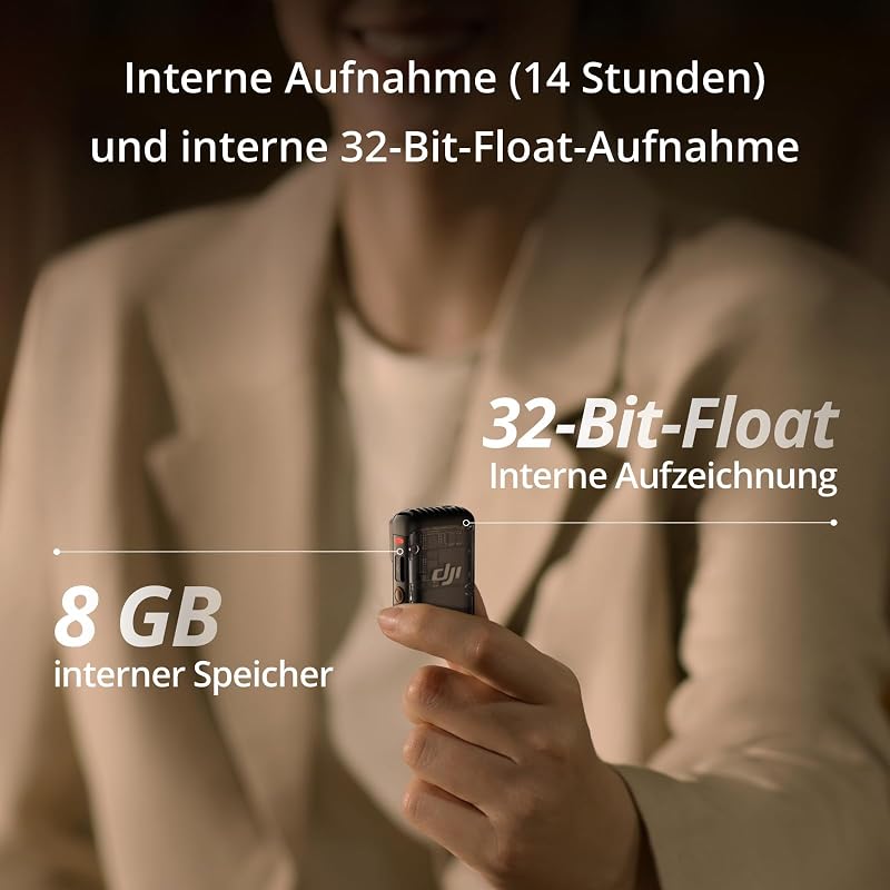 Mic 2 (1 Sender + 1 Empfänger), kabelloses Mikrofon mit intelligenter Rauschunterdrückung, interne 32-Bit-Float-Aufnahme, optimierter Sound, 250 m Reichweite, Mikrofon für iPhone, Android