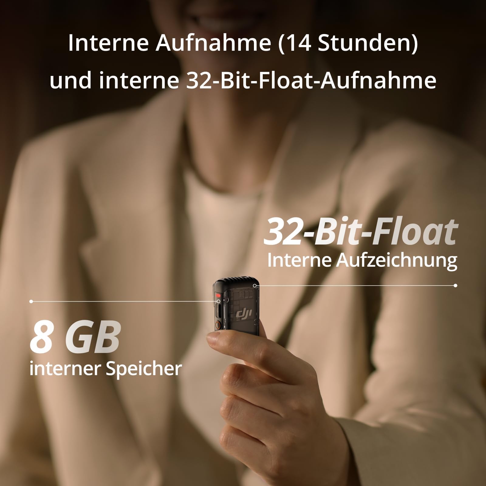 DJI Mic 2 (1 Sender + 1 Empfänger), kabelloses Mikrofon mit intelligenter Rauschunterdrückung, interne 32-Bit-Float-Aufnahme, optimierter Sound, 250 m Reichweite, Mikrofon für iPhone, Android 7