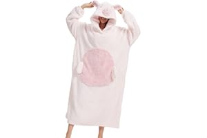 LATH.PIN Oversized Adult Wearable Blanket Hoodie – Long Plush Fleece Pullover Sweatshirt with Cute Animal Hood