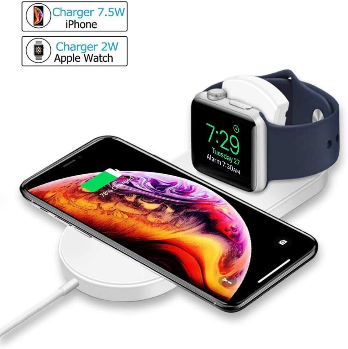 ZDAGO Wireless Charger for Apple Watch, 2-in-1 Charging Pad Stand Compatible for with for iPhone Xs/XS Max/XR/X/ 8/ Plus/Series 4/3/2/1