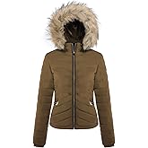 BodiLove Women's Warm Winter Quilted Puffer Short Coat High Collar Jacket with Removable Faux Fur Hood
