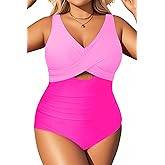 Aqua Eve Plus Size One Piece Swimsuit for Women Tummy Control Bathing Suits Cut Out Swimwear